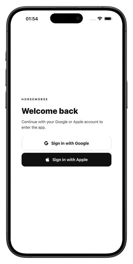 HorseMorse sign in screen